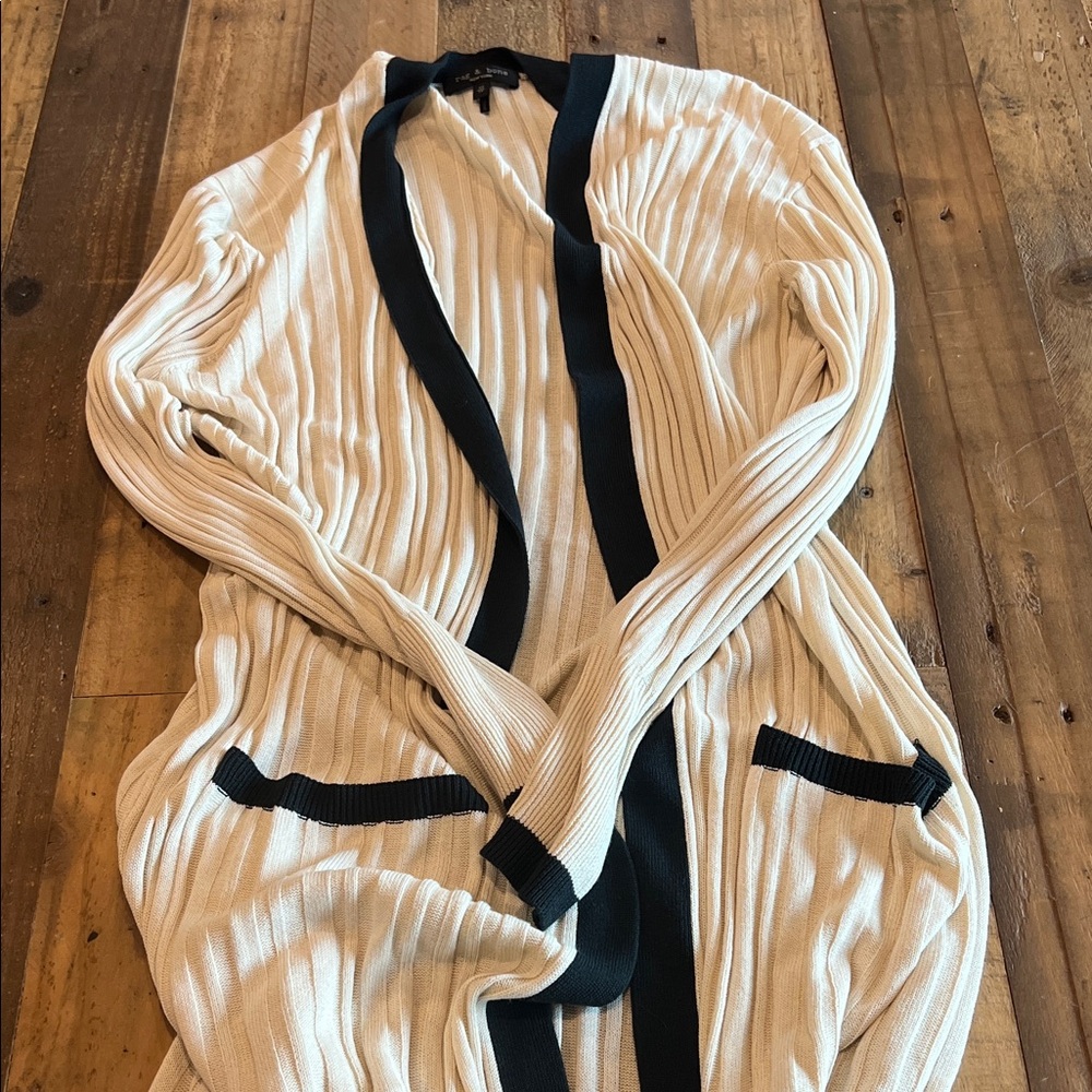 Rag and Bone Jasmine Duster XS Ivory Navy 
Sweater Coat Long Mid Calf - Picture 2 of 6